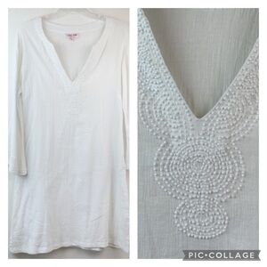 St. Tropez Ligne KIWI beaded gauze flare sleeve tunic swim cover mini dress EUC